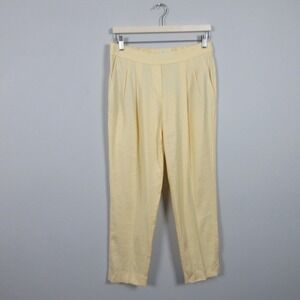 Babaton Cohen Linen Pants Women 8 Butter Yellow Pull On Pleated Career 272